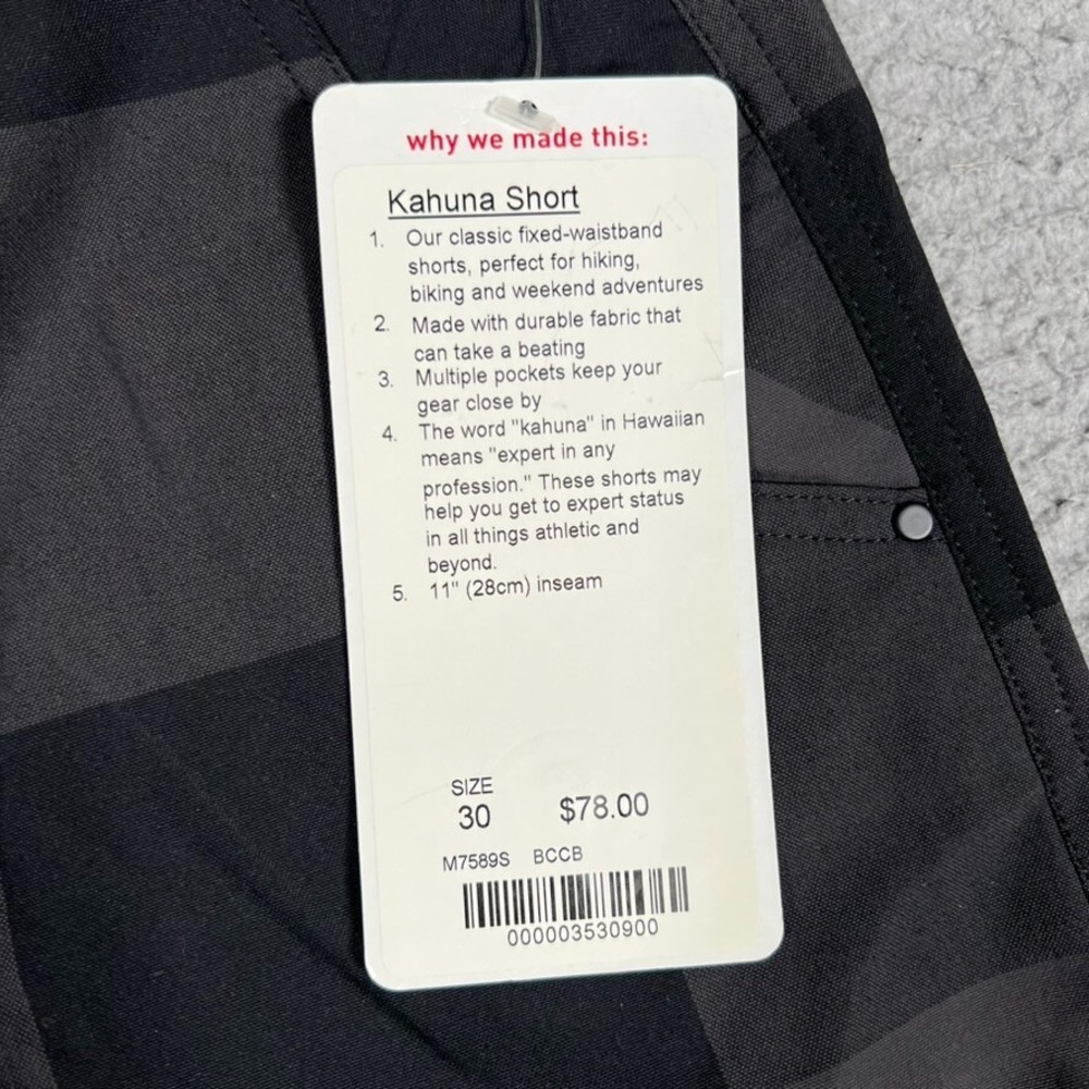 Lululemon Shorts Mens 30 Gray Plaid 11" Kahuna Warpstreme Casual Preppy‎ Pockets - Picture 9 of 12